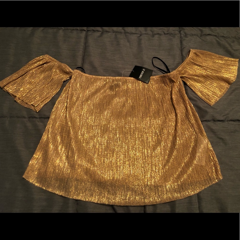 Forever 21 gold off the shoulder top - Picture 1 of 1